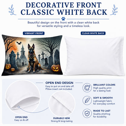 Caroline's Treasures DAC2013PILLOWCASE Belgian Malinois Spooky Halloween Fabric Standard Pillowcase Lightweight Super Soft Easy Care Decorative Artwork Pillowcase, Standard