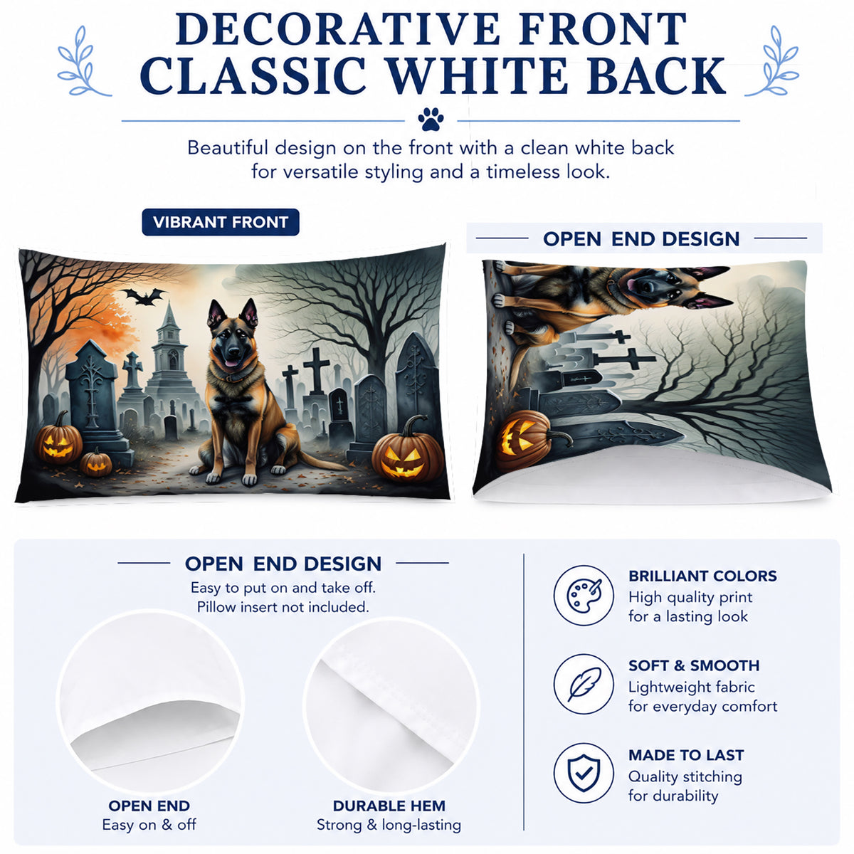 Caroline's Treasures DAC2013PILLOWCASE Belgian Malinois Spooky Halloween Fabric Standard Pillowcase Lightweight Super Soft Easy Care Decorative Artwork Pillowcase, Standard