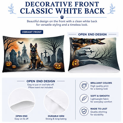 Caroline's Treasures DAC2013PILLOWCASE Belgian Malinois Spooky Halloween Fabric Standard Pillowcase Lightweight Super Soft Easy Care Decorative Artwork Pillowcase, Standard