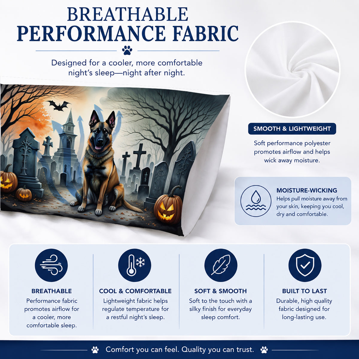 Caroline's Treasures DAC2013PILLOWCASE Belgian Malinois Spooky Halloween Fabric Standard Pillowcase Lightweight Super Soft Easy Care Decorative Artwork Pillowcase, Standard
