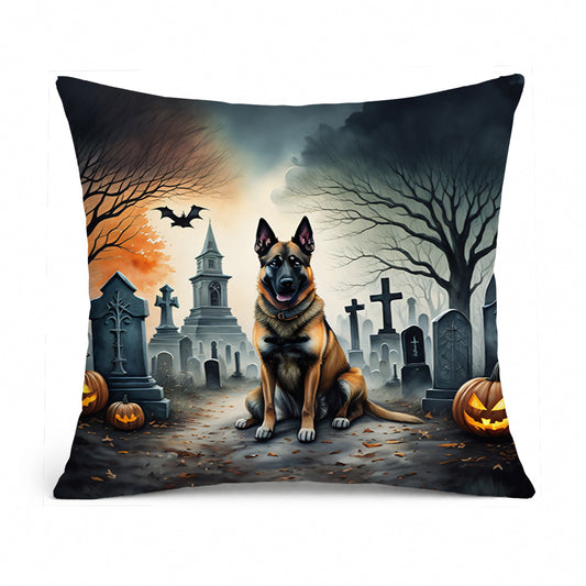Caroline's Treasures DAC2013PW1818 Belgian Malinois Spooky Halloween Fabric Decorative Pillow Machine Washable, Indoor Outdoor Decorative Pillow for Couch, Bed or Patio, 18Hx18W