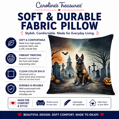 Caroline's Treasures DAC2013PW1818 Belgian Malinois Spooky Halloween Fabric Decorative Pillow Machine Washable, Indoor Outdoor Decorative Pillow for Couch, Bed or Patio, 18Hx18W