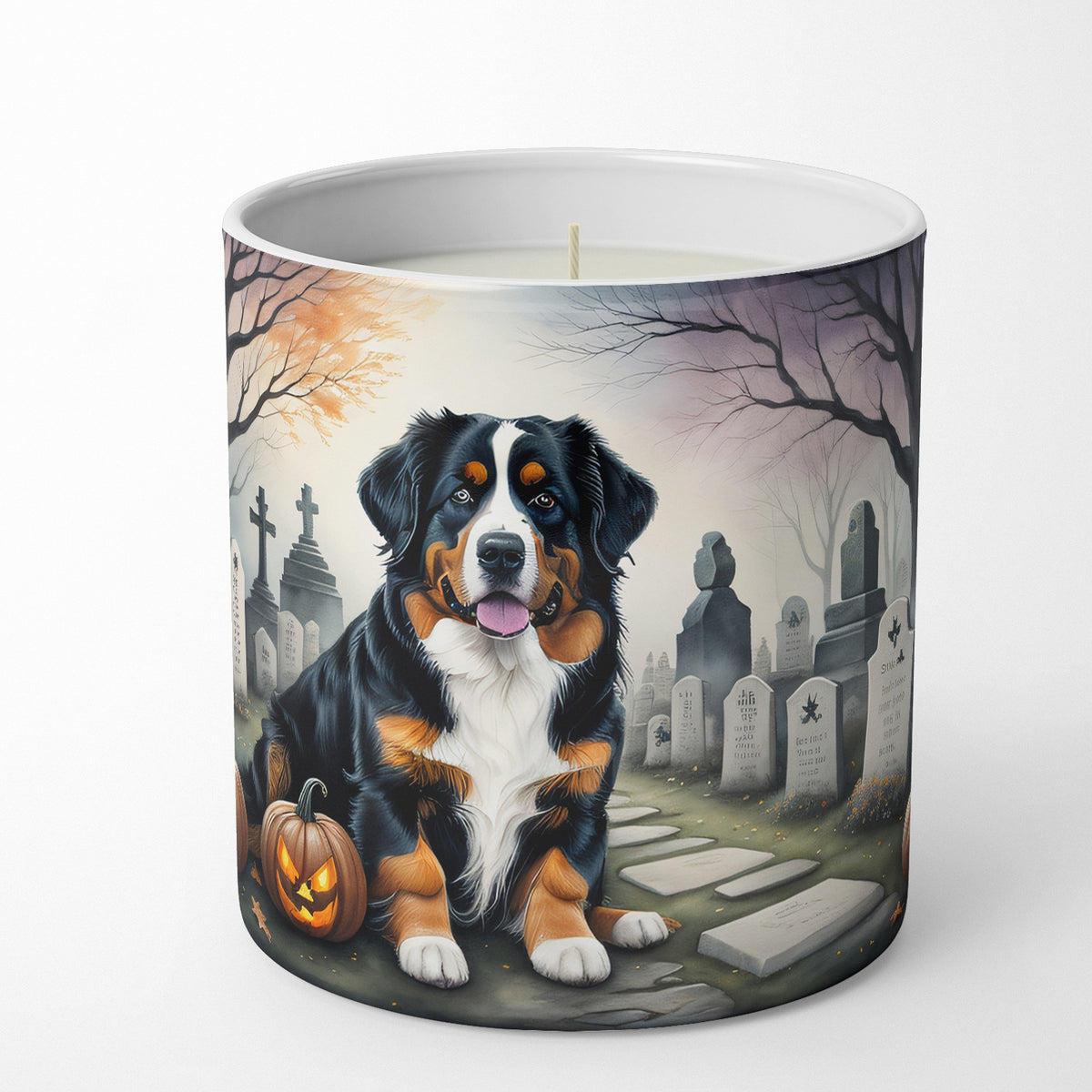 Caroline's Treasures DAC2014CDL Bernese Mountain Dog Spooky Halloween Decorative Soy Candle Nature Soy Wax Essential Oil Home Decor Ideal for Bedroom Kitchen Bath Office Gift, 10 oz