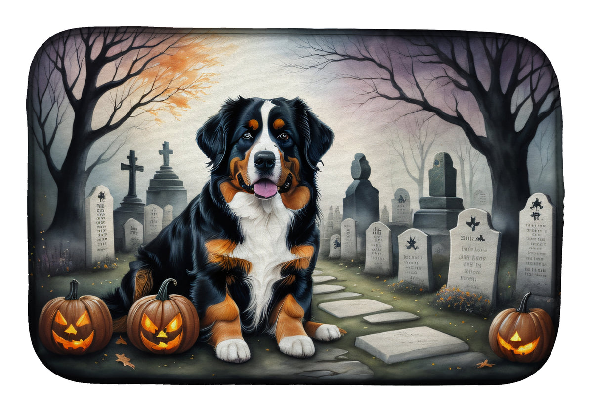 Caroline's Treasures DAC2014DDM Bernese Mountain Dog Spooky Halloween Dish Drying Mat Absorbent Dish Drying Mat Pad for Kitchen Counter Dish Drainer Mat for Countertop, 14 x 21, Multicolor