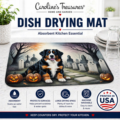 Caroline's Treasures DAC2014DDM Bernese Mountain Dog Spooky Halloween Dish Drying Mat Absorbent Dish Drying Mat Pad for Kitchen Counter Dish Drainer Mat for Countertop, 14 x 21, Multicolor