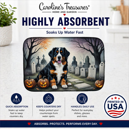 Caroline's Treasures DAC2014DDM Bernese Mountain Dog Spooky Halloween Dish Drying Mat Absorbent Dish Drying Mat Pad for Kitchen Counter Dish Drainer Mat for Countertop, 14 x 21, Multicolor