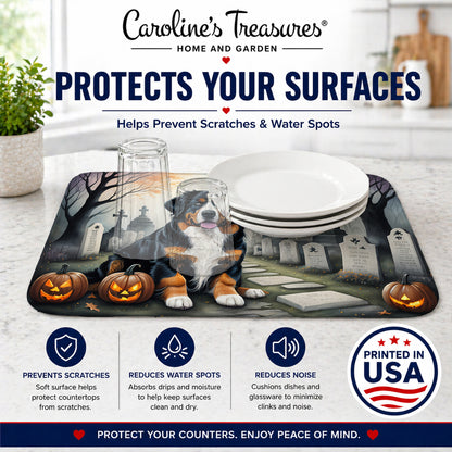 Caroline's Treasures DAC2014DDM Bernese Mountain Dog Spooky Halloween Dish Drying Mat Absorbent Dish Drying Mat Pad for Kitchen Counter Dish Drainer Mat for Countertop, 14 x 21, Multicolor