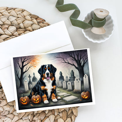 Caroline's Treasures DAC2014GCA7P Bernese Mountain Dog Spooky Halloween Greeting Cards and Envelopes Pack of 8 Blank Cards with Envelopes Whimsical A7 Size 5x7 Blank Greeting Cards