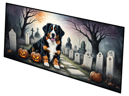 Caroline's Treasures Bernese Mountain Dog Spooky Halloween Runner Mat 28x58 Front Door Mat Indoor Outdoor Rugs for Entryway Hallway Foyer Non Slip Washable Wide Doormat