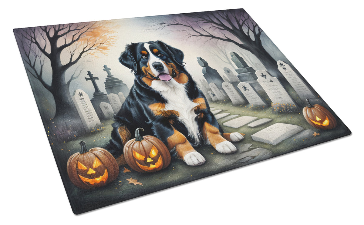Caroline's Treasures DAC2014LCB Bernese Mountain Dog Spooky Halloween Glass Cutting Board Large Decorative Tempered Glass Kitchen Cutting and Serving Board Large Size Chopping Board