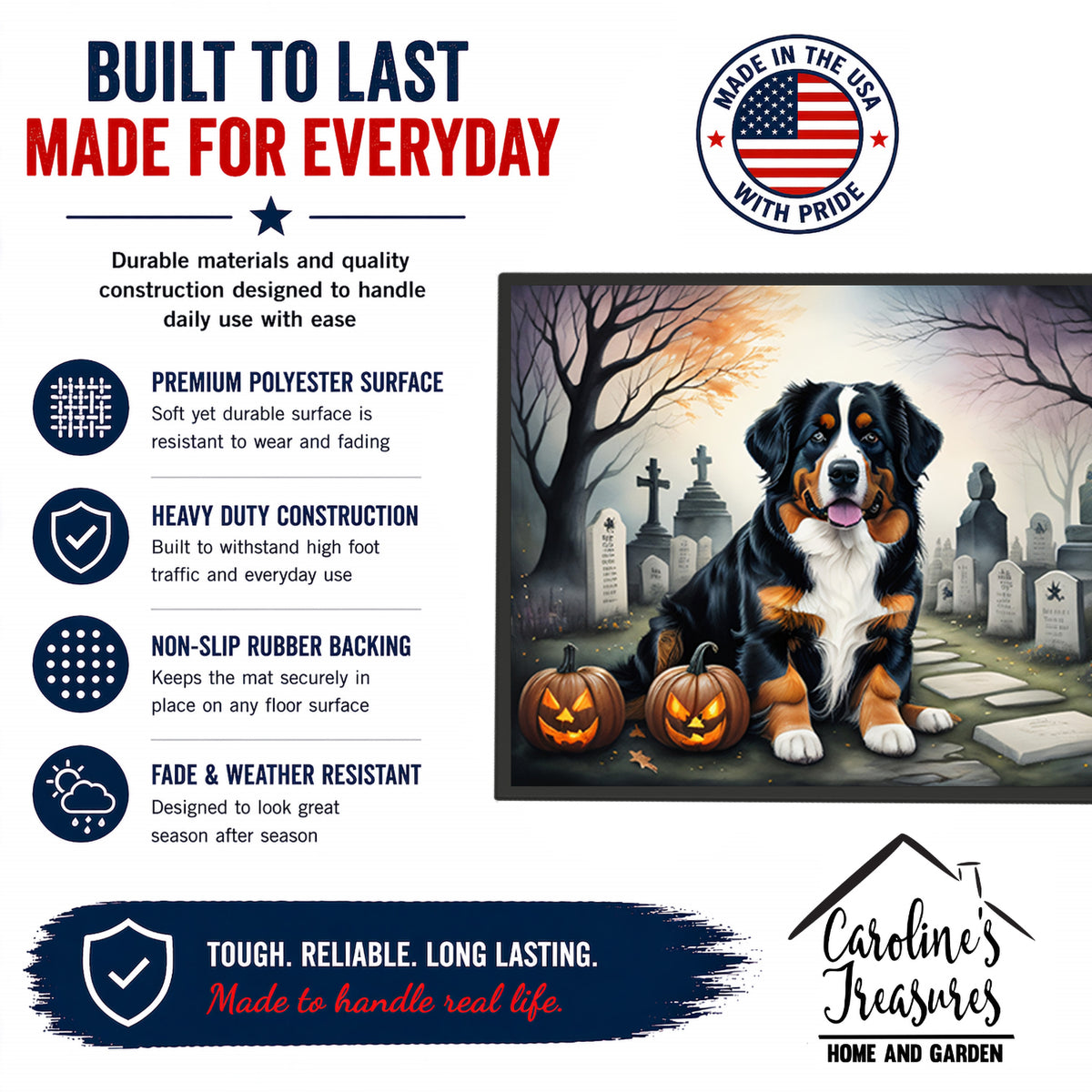 Caroline's Treasures DAC2014MAT Bernese Mountain Dog Spooky Halloween Doormat 18x27 Front Door Mat Indoor Outdoor Rugs for Entryway, Non Slip Washable Low Pile, 18H X 27W