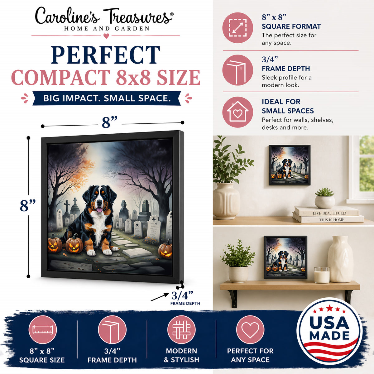 Caroline's Treasures Bernese Mountain Dog Dogs Framed Metal Wall Art 8x8