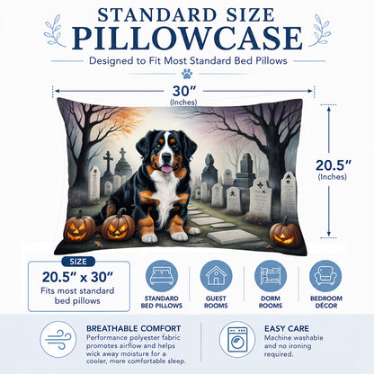 Caroline's Treasures DAC2014PILLOWCASE Bernese Mountain Dog Spooky Halloween Fabric Standard Pillowcase Lightweight Super Soft Easy Care Decorative Artwork Pillowcase, Standard