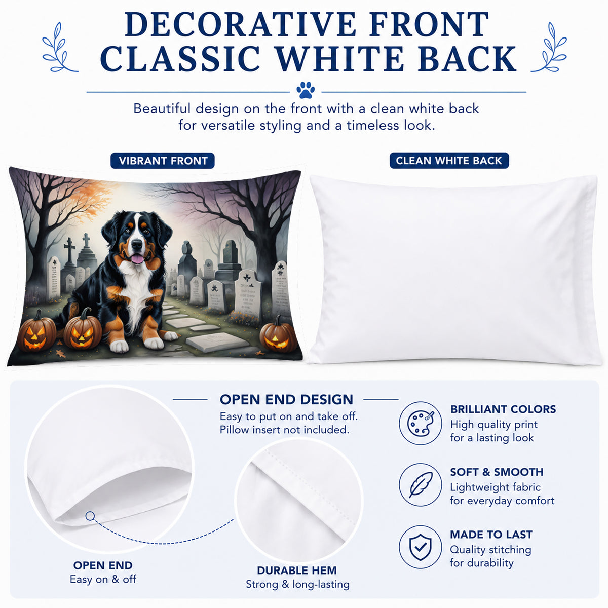 Caroline's Treasures DAC2014PILLOWCASE Bernese Mountain Dog Spooky Halloween Fabric Standard Pillowcase Lightweight Super Soft Easy Care Decorative Artwork Pillowcase, Standard