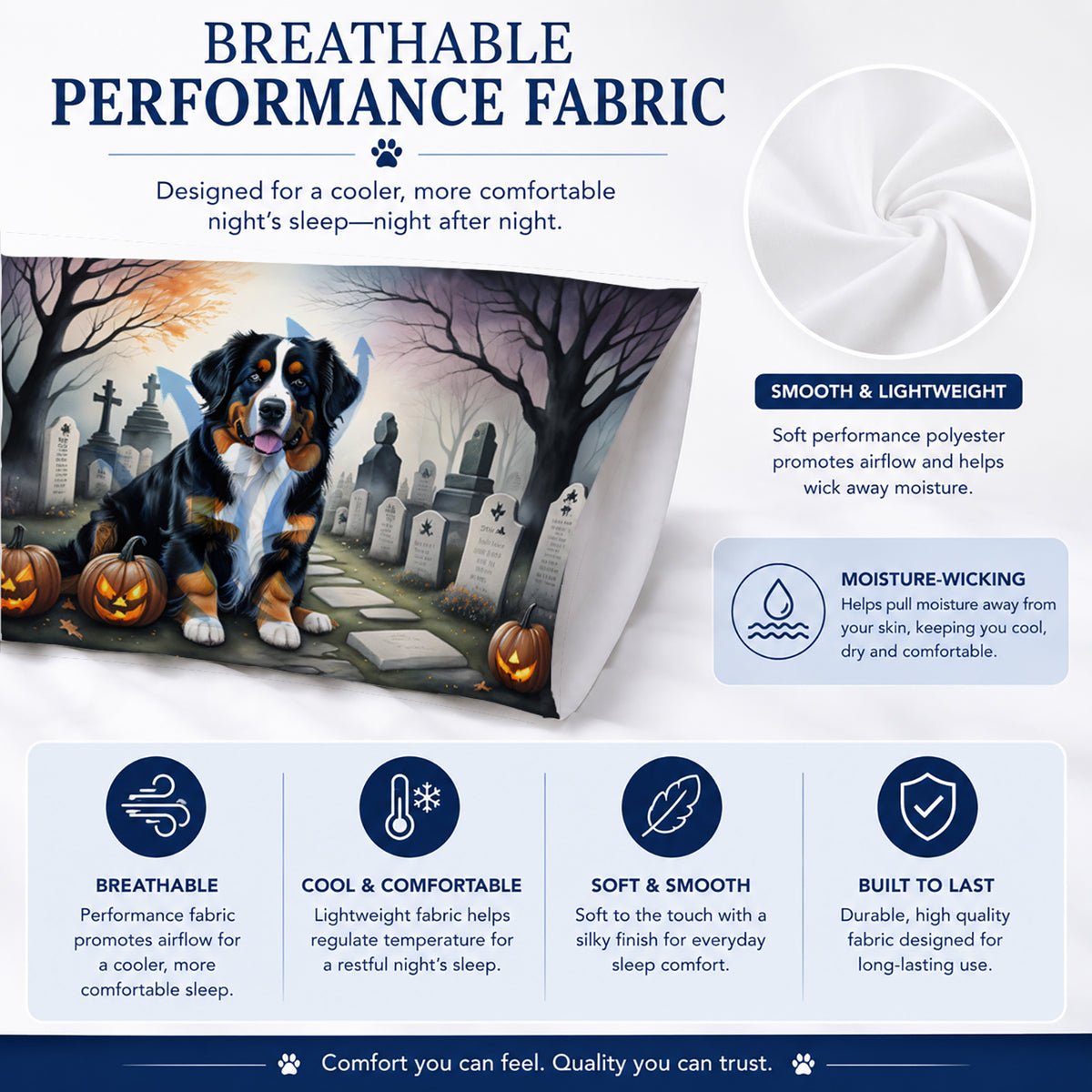 Caroline's Treasures DAC2014PILLOWCASE Bernese Mountain Dog Spooky Halloween Fabric Standard Pillowcase Lightweight Super Soft Easy Care Decorative Artwork Pillowcase, Standard