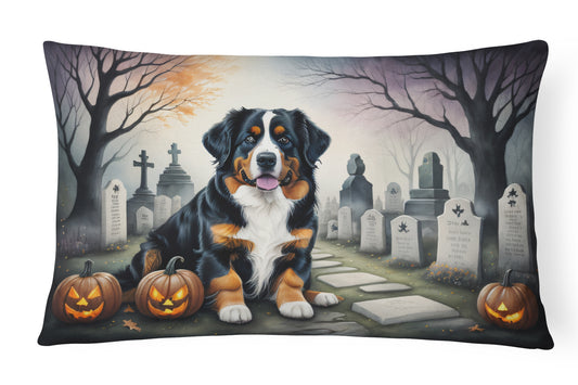Caroline's Treasures DAC2014PW1216 Bernese Mountain Dog Spooky Halloween Fabric Decorative Pillow Machine Washable, Indoor Outdoor Decorative Pillow for Couch, Bed or Patio, 12HX16W