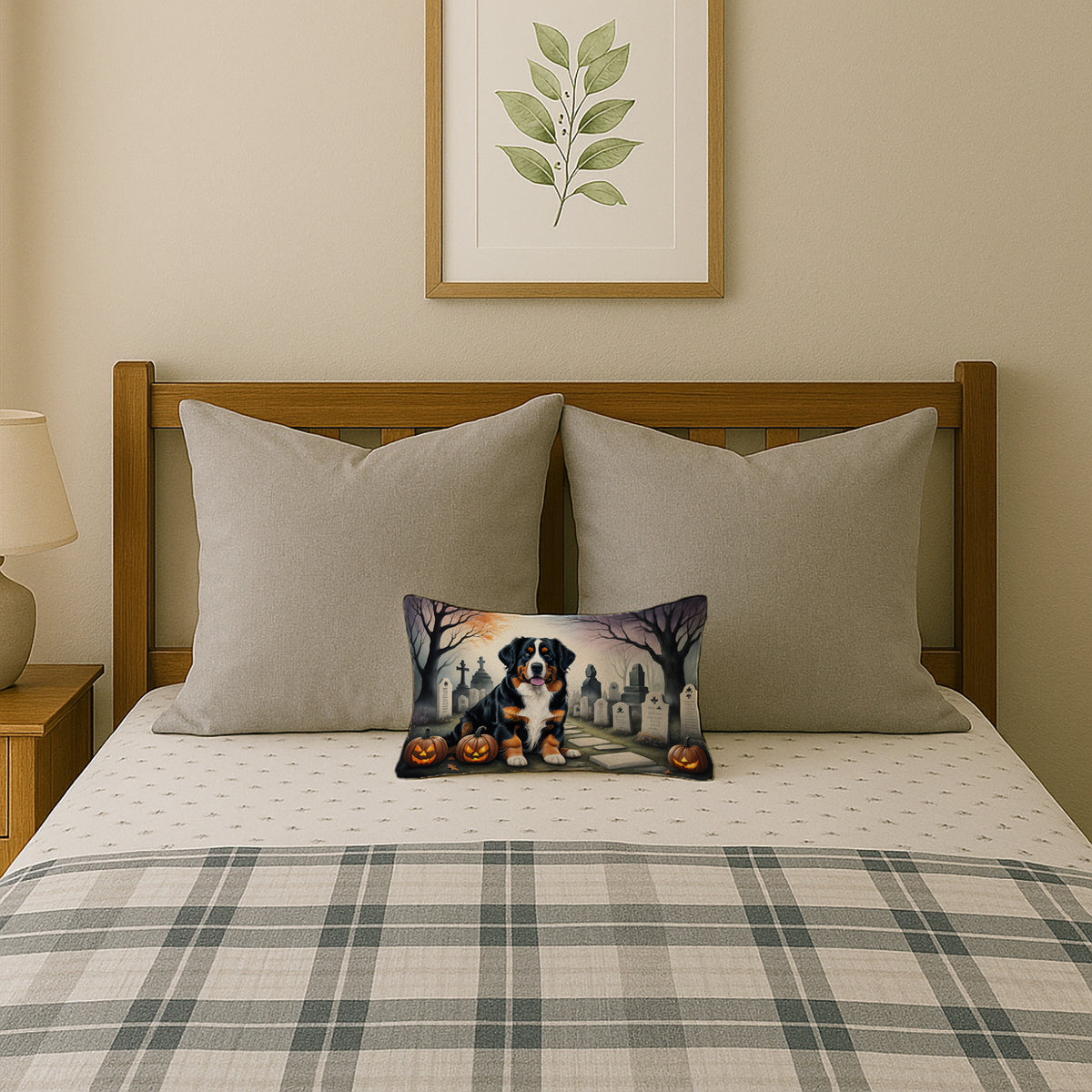 Caroline's Treasures DAC2014PW1216 Bernese Mountain Dog Spooky Halloween Fabric Decorative Pillow Machine Washable, Indoor Outdoor Decorative Pillow for Couch, Bed or Patio, 12HX16W