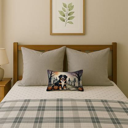 Caroline's Treasures DAC2014PW1216 Bernese Mountain Dog Spooky Halloween Fabric Decorative Pillow Machine Washable, Indoor Outdoor Decorative Pillow for Couch, Bed or Patio, 12HX16W