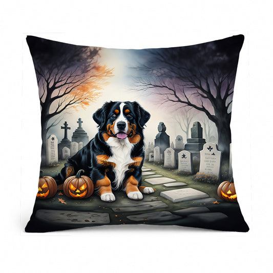 Caroline's Treasures DAC2014PW1818 Bernese Mountain Dog Spooky Halloween Fabric Decorative Pillow Machine Washable, Indoor Outdoor Decorative Pillow for Couch, Bed or Patio, 18Hx18W