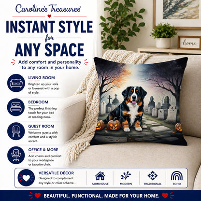Caroline's Treasures DAC2014PW1818 Bernese Mountain Dog Spooky Halloween Fabric Decorative Pillow Machine Washable, Indoor Outdoor Decorative Pillow for Couch, Bed or Patio, 18Hx18W