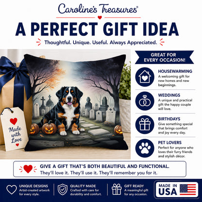 Caroline's Treasures DAC2014PW1818 Bernese Mountain Dog Spooky Halloween Fabric Decorative Pillow Machine Washable, Indoor Outdoor Decorative Pillow for Couch, Bed or Patio, 18Hx18W