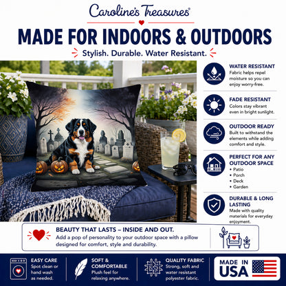 Caroline's Treasures DAC2014PW1818 Bernese Mountain Dog Spooky Halloween Fabric Decorative Pillow Machine Washable, Indoor Outdoor Decorative Pillow for Couch, Bed or Patio, 18Hx18W