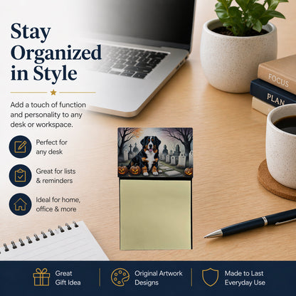 Caroline's Treasures Bernese Mountain Dog Spooky Halloween Sticky Note Holder Refillable Dispenser Self-Sticky Note Pads, Memo Pads Blank Desk Accessories