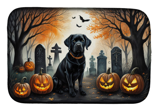 Caroline's Treasures DAC2015DDM Black Labrador Retriever Spooky Halloween Dish Drying Mat Absorbent Dish Drying Mat Pad for Kitchen Counter Dish Drainer Mat for Countertop, 14 x 21, Multicolor