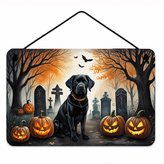 Caroline's Treasures DAC2015DS812 Black Labrador Retriever Spooky Halloween Wall or Door Hanging Prints Aluminum Metal Sign Kitchen Wall Bar Bathroom Plaque Home Decor, 8x12, Multicolor
