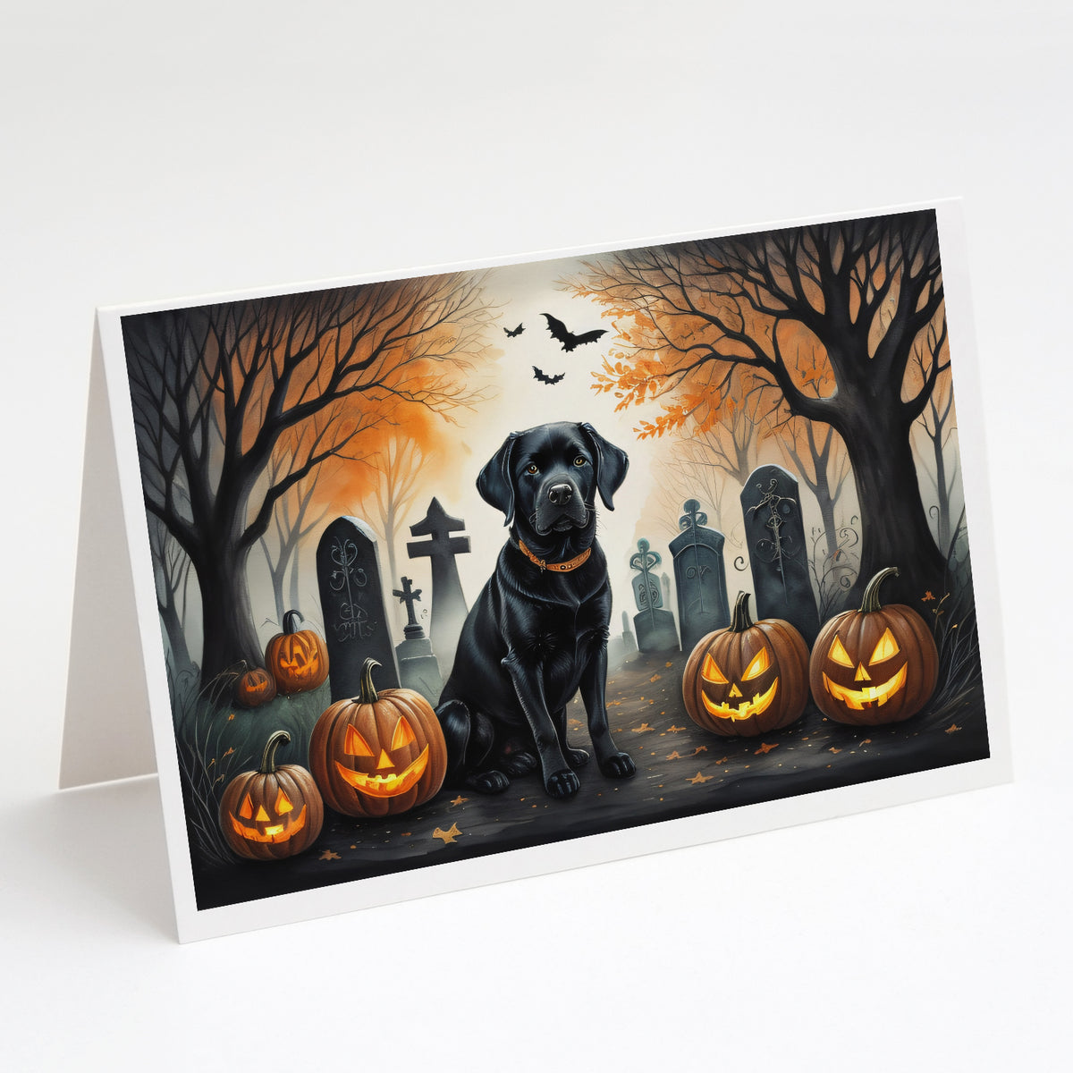 Caroline's Treasures DAC2015GCA7P Black Labrador Retriever Spooky Halloween Greeting Cards and Envelopes Pack of 8 Blank Cards with Envelopes Whimsical A7 Size 5x7 Blank Greeting Cards