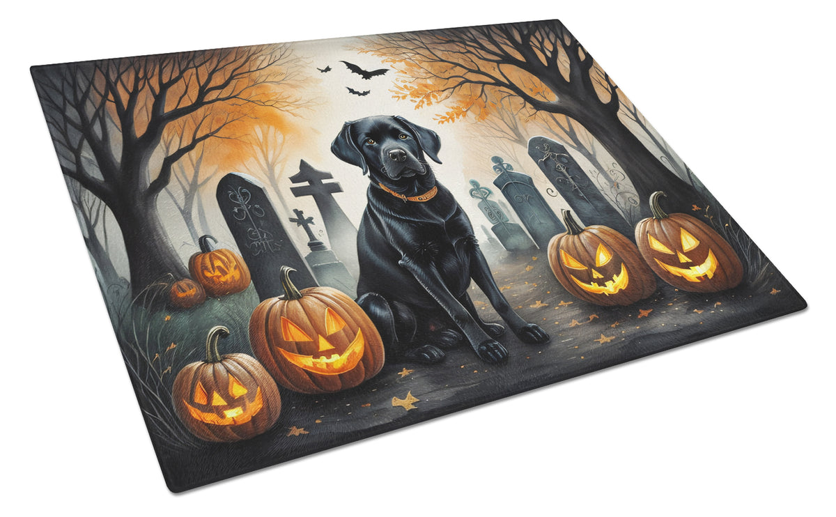 Caroline's Treasures DAC2015LCB Black Labrador Retriever Spooky Halloween Glass Cutting Board Large Decorative Tempered Glass Kitchen Cutting and Serving Board Large Size Chopping Board