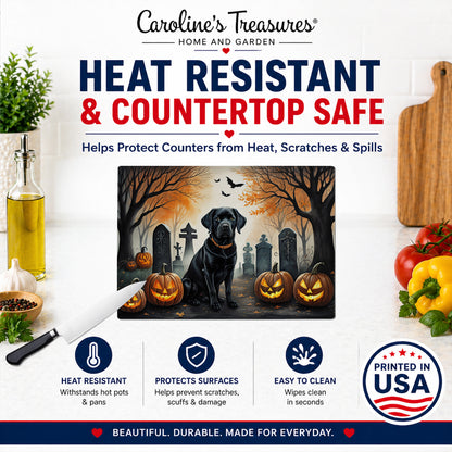 Caroline's Treasures DAC2015LCB Black Labrador Retriever Spooky Halloween Glass Cutting Board Large Decorative Tempered Glass Kitchen Cutting and Serving Board Large Size Chopping Board