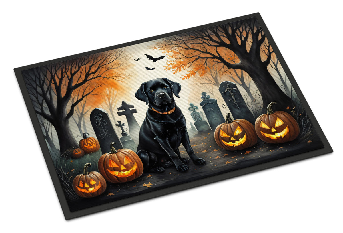 Caroline's Treasures DAC2015MAT Black Labrador Retriever Spooky Halloween Doormat 18x27 Front Door Mat Indoor Outdoor Rugs for Entryway, Non Slip Washable Low Pile, 18H X 27W