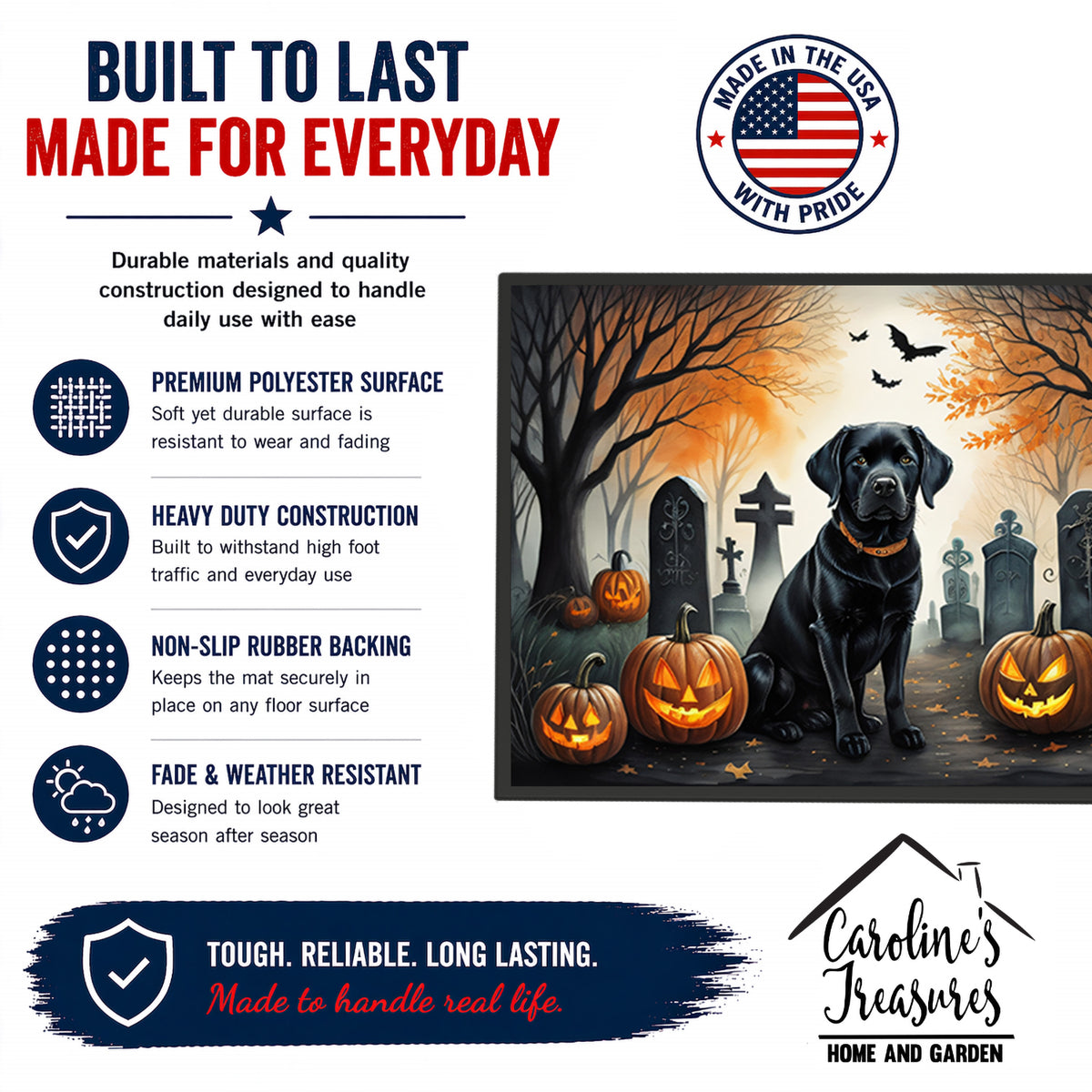 Caroline's Treasures DAC2015MAT Black Labrador Retriever Spooky Halloween Doormat 18x27 Front Door Mat Indoor Outdoor Rugs for Entryway, Non Slip Washable Low Pile, 18H X 27W