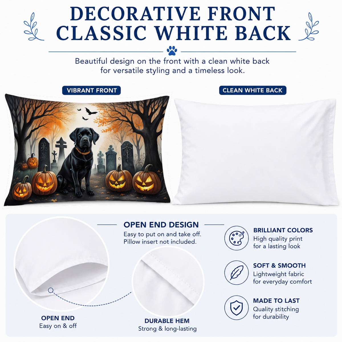 Caroline's Treasures DAC2015PILLOWCASE Black Labrador Retriever Spooky Halloween Fabric Standard Pillowcase Lightweight Super Soft Easy Care Decorative Artwork Pillowcase, Standard