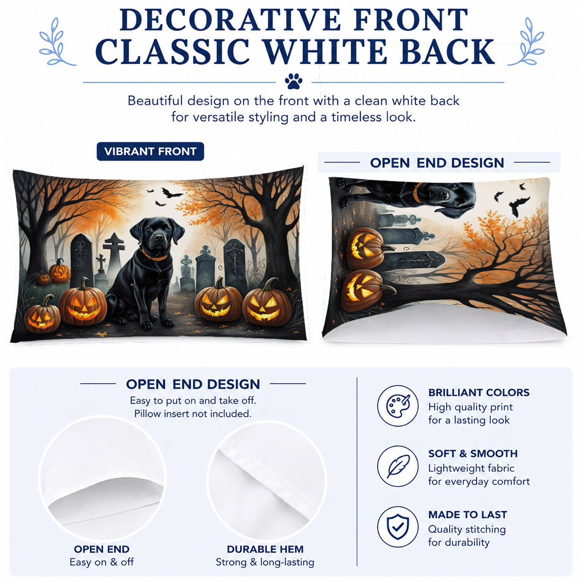 Caroline's Treasures DAC2015PILLOWCASE Black Labrador Retriever Spooky Halloween Fabric Standard Pillowcase Lightweight Super Soft Easy Care Decorative Artwork Pillowcase, Standard