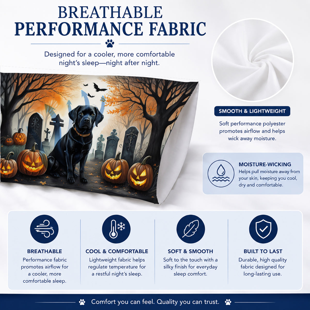 Caroline's Treasures DAC2015PILLOWCASE Black Labrador Retriever Spooky Halloween Fabric Standard Pillowcase Lightweight Super Soft Easy Care Decorative Artwork Pillowcase, Standard