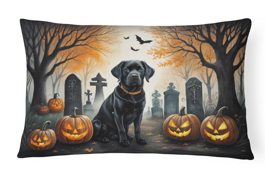 Caroline's Treasures DAC2015PW1216 Black Labrador Retriever Spooky Halloween Fabric Decorative Pillow Machine Washable, Indoor Outdoor Decorative Pillow for Couch, Bed or Patio, 12HX16W