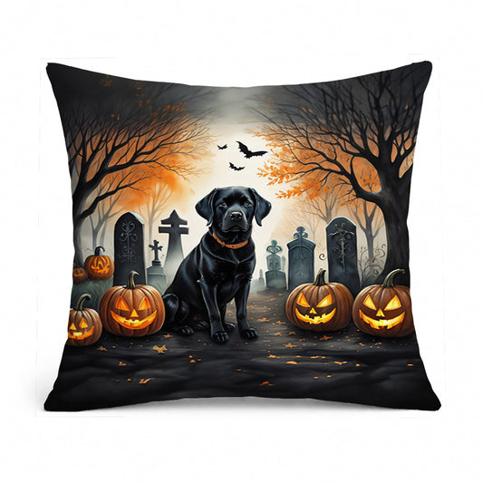 Caroline's Treasures DAC2015PW1818 Black Labrador Retriever Spooky Halloween Fabric Decorative Pillow Machine Washable, Indoor Outdoor Decorative Pillow for Couch, Bed or Patio, 18Hx18W