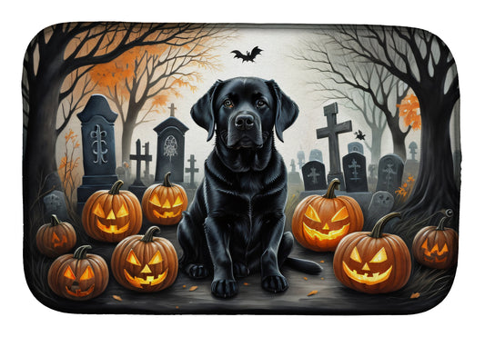 Caroline's Treasures DAC2016DDM Black Labrador Retriever Spooky Halloween Dish Drying Mat Absorbent Dish Drying Mat Pad for Kitchen Counter Dish Drainer Mat for Countertop, 14 x 21, Multicolor