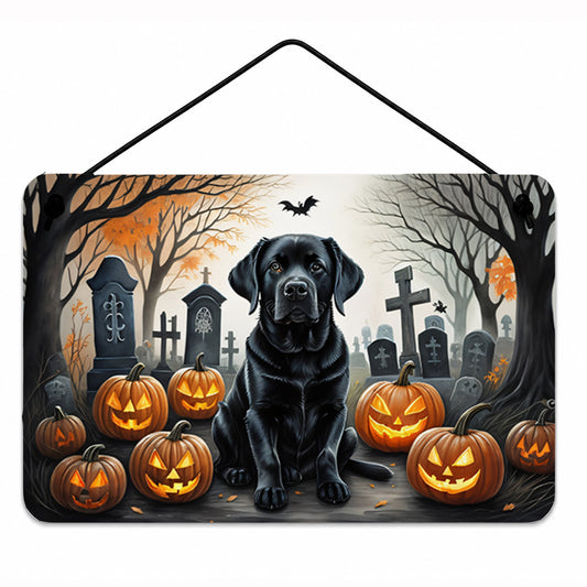 Caroline's Treasures DAC2016DS812 Black Labrador Retriever Spooky Halloween Wall or Door Hanging Prints Aluminum Metal Sign Kitchen Wall Bar Bathroom Plaque Home Decor, 8x12, Multicolor