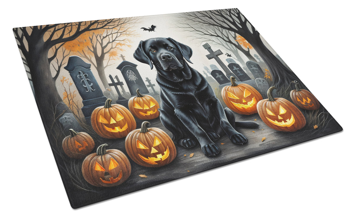 Caroline's Treasures DAC2016LCB Black Labrador Retriever Spooky Halloween Glass Cutting Board Large Decorative Tempered Glass Kitchen Cutting and Serving Board Large Size Chopping Board