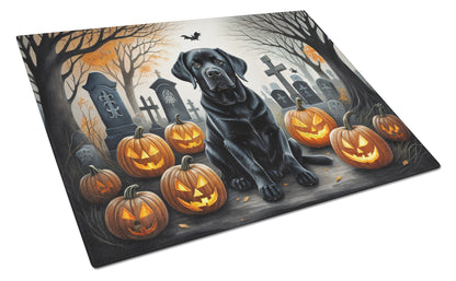 Caroline's Treasures DAC2016LCB Black Labrador Retriever Spooky Halloween Glass Cutting Board Large Decorative Tempered Glass Kitchen Cutting and Serving Board Large Size Chopping Board