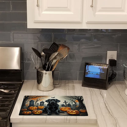 Caroline's Treasures DAC2016LCB Black Labrador Retriever Spooky Halloween Glass Cutting Board Large Decorative Tempered Glass Kitchen Cutting and Serving Board Large Size Chopping Board