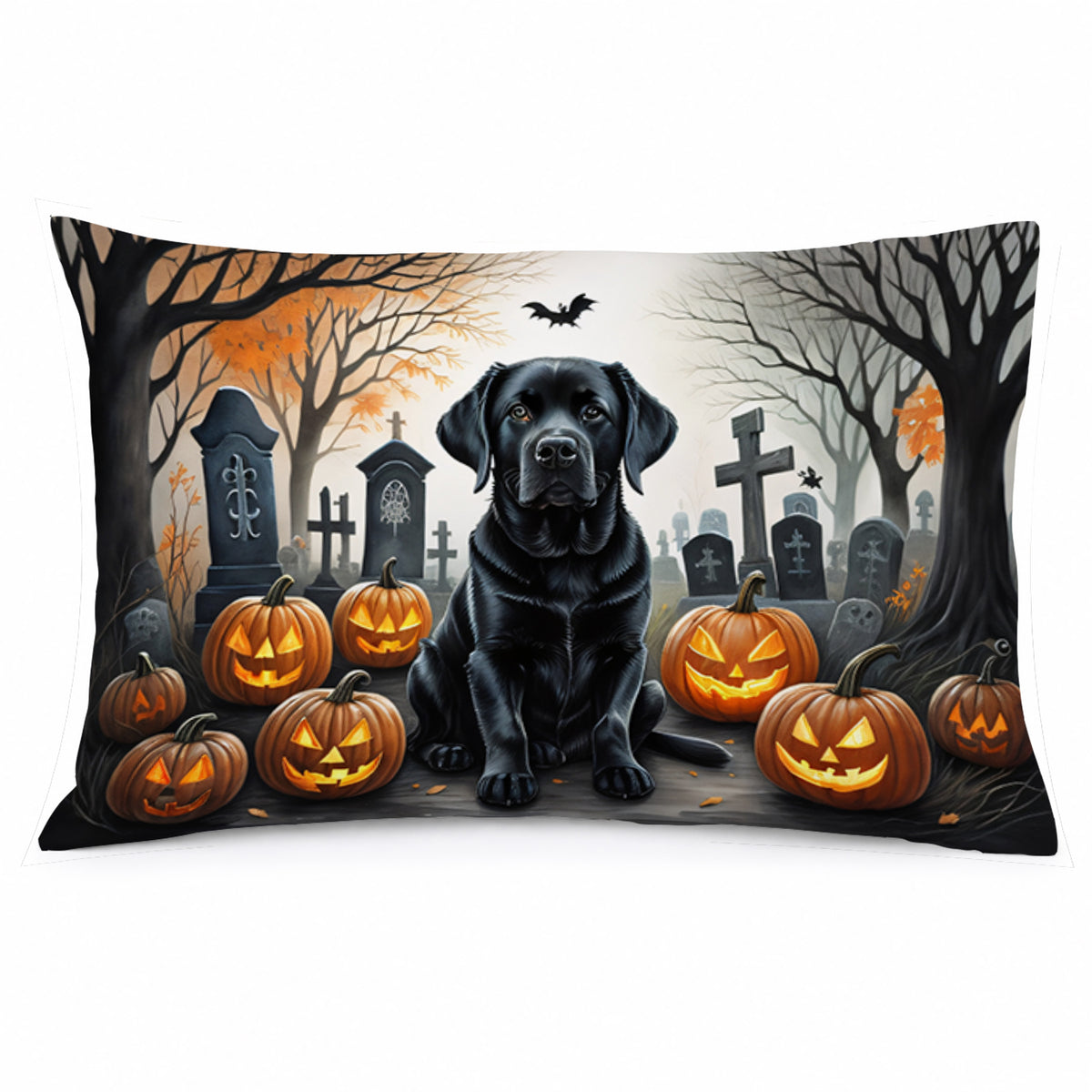 Caroline's Treasures DAC2016PILLOWCASE Black Labrador Retriever Spooky Halloween Fabric Standard Pillowcase Lightweight Super Soft Easy Care Decorative Artwork Pillowcase, Standard