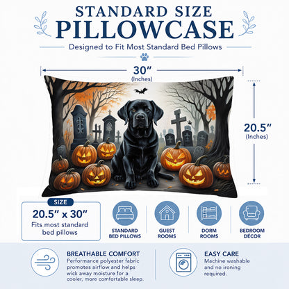 Caroline's Treasures DAC2016PILLOWCASE Black Labrador Retriever Spooky Halloween Fabric Standard Pillowcase Lightweight Super Soft Easy Care Decorative Artwork Pillowcase, Standard