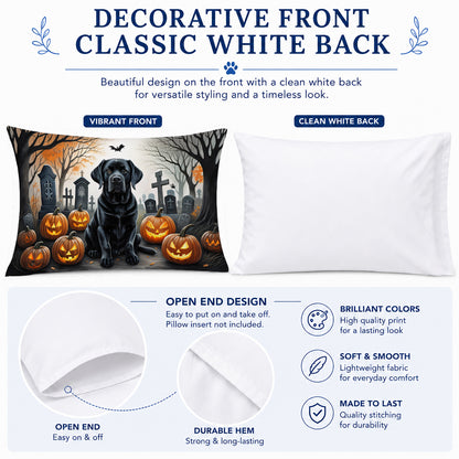 Caroline's Treasures DAC2016PILLOWCASE Black Labrador Retriever Spooky Halloween Fabric Standard Pillowcase Lightweight Super Soft Easy Care Decorative Artwork Pillowcase, Standard