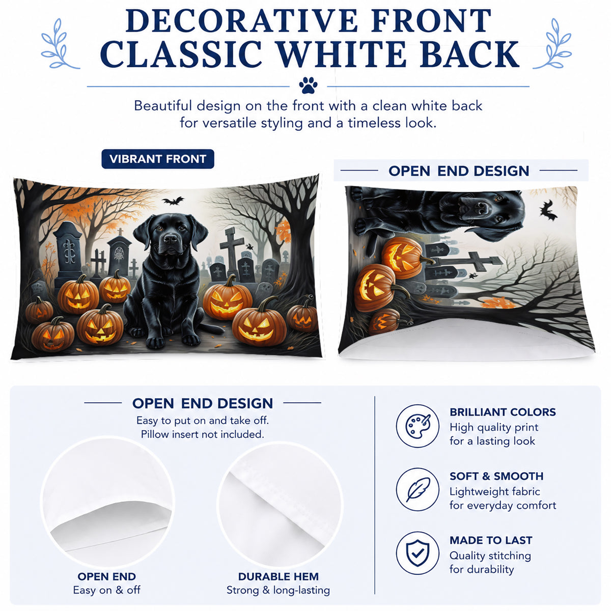 Caroline's Treasures DAC2016PILLOWCASE Black Labrador Retriever Spooky Halloween Fabric Standard Pillowcase Lightweight Super Soft Easy Care Decorative Artwork Pillowcase, Standard