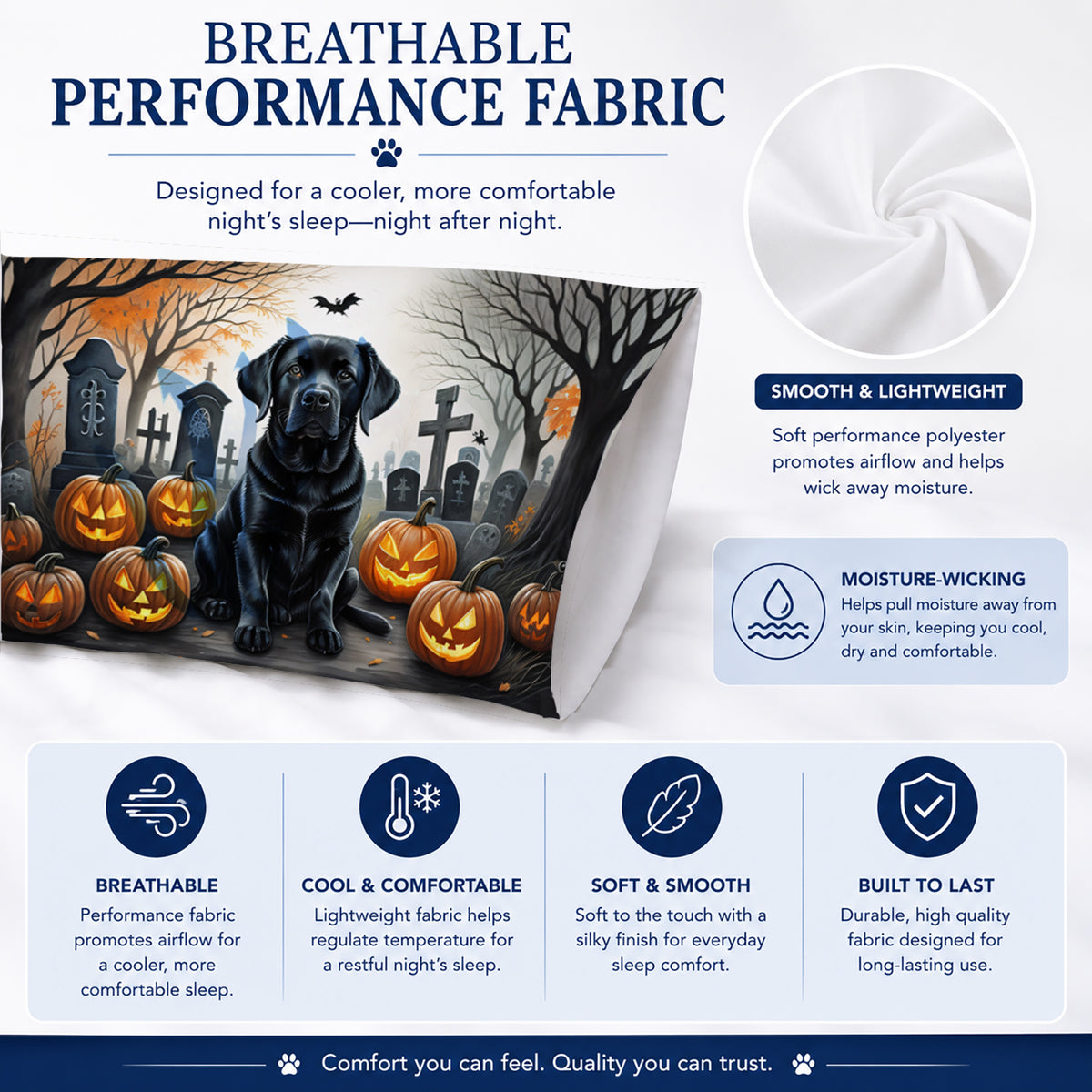 Caroline's Treasures DAC2016PILLOWCASE Black Labrador Retriever Spooky Halloween Fabric Standard Pillowcase Lightweight Super Soft Easy Care Decorative Artwork Pillowcase, Standard