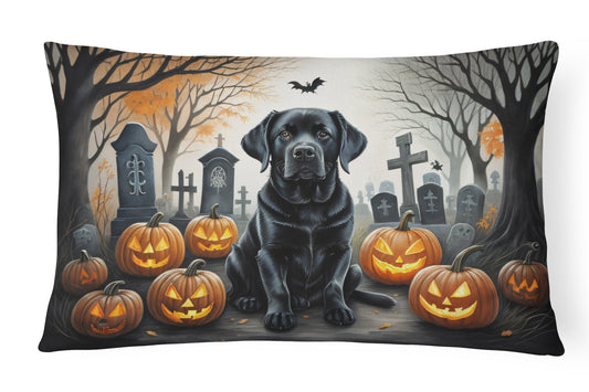 Caroline's Treasures DAC2016PW1216 Black Labrador Retriever Spooky Halloween Fabric Decorative Pillow Machine Washable, Indoor Outdoor Decorative Pillow for Couch, Bed or Patio, 12HX16W